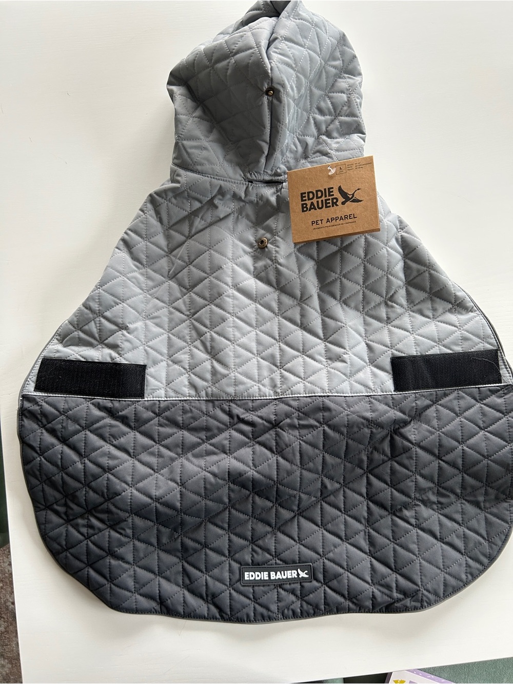 Eddie Bauer Quilted Pet Hooded Coat in Light Gray and Dark Gray